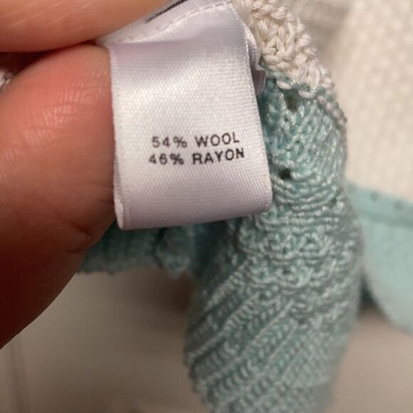 St. John Pastel Blue Wool Blend Striped Knit Crewneck Pullover Sweater Small - Picture 8 of 8